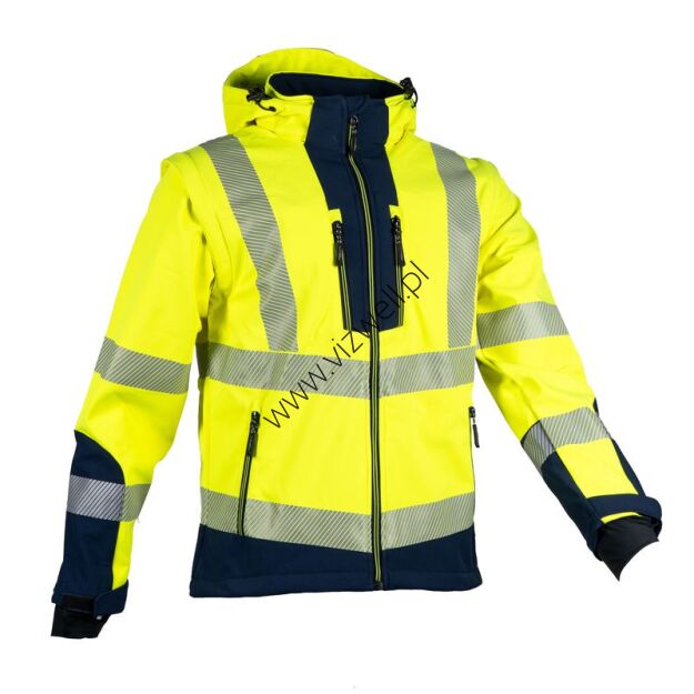 Kurtka Softshell Rip-stop ostrzegawcza z odpinanymi rękawami VIZWELL VWJK521Y/XL