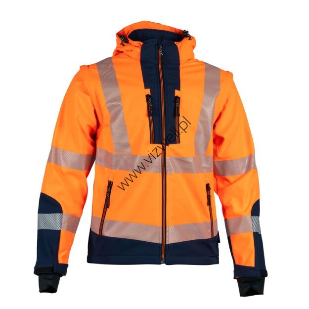 Kurtka Softshell Rip-stop ostrzegawcza z odpinanymi rękawami VIZWELL VWJK521O/M